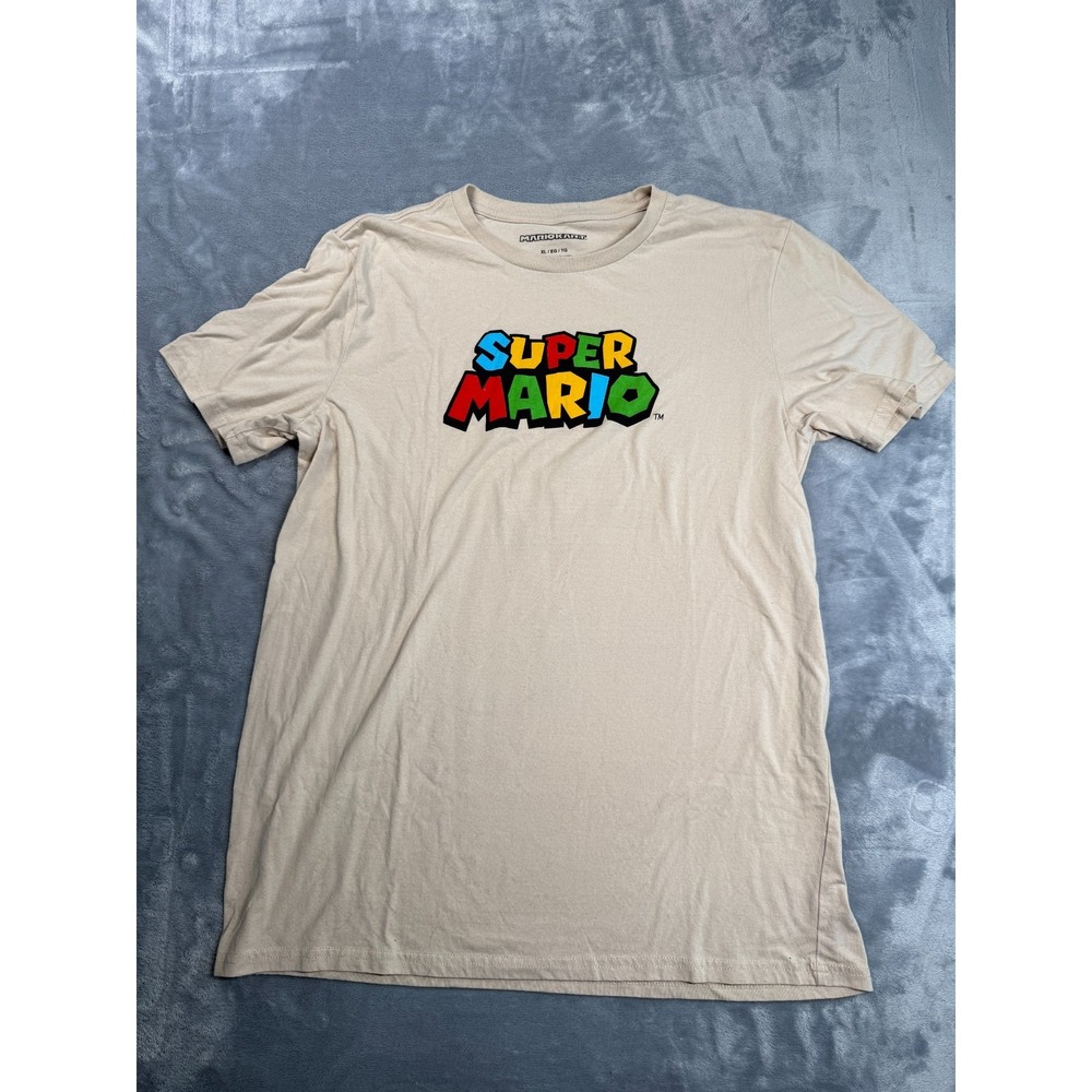 Nintendo Super Mario Graphic T-Shirt Mens XL Beige Yoshi Luigi Toad Gamer Cotton